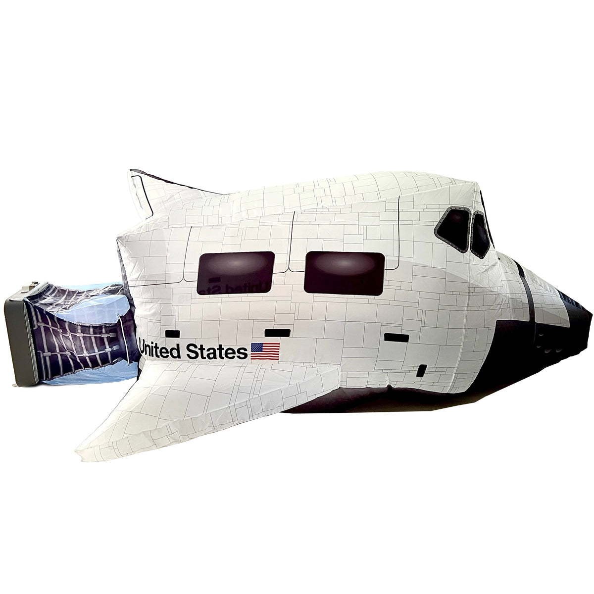 AirFort Space Shuttle Inflatable Kids Play Fort, white fabric with black window panels on Tampa Home & Garden Store