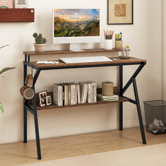 Space Saving Computer Desk with Monitor Stand and Extra Storage Shelf for Work Study - Tampa Home & Garden Store