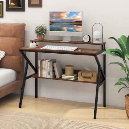 Space Saving Computer Desk with Monitor Stand and Extra Storage Shelf for Work Study