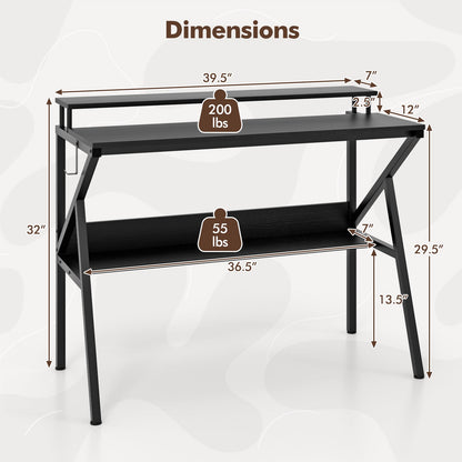 Space Saving Computer Desk with Monitor Stand and Extra Storage Shelf for Work Study