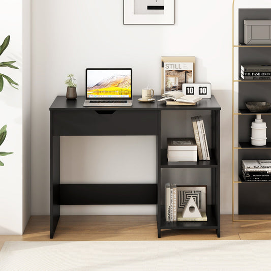 Space Saving Computer Desk with Hidden Compartment and Open Storage Shelves-Black - Tampa Home & Garden Store