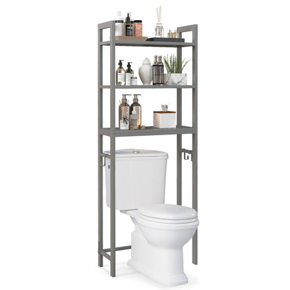 Estantería para el baño sobre el inodoro que ahorra espacio, organizador de metal con ganchos, gris