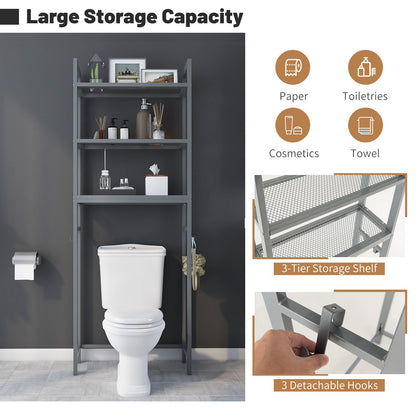 Estantería para el baño sobre el inodoro que ahorra espacio, organizador de metal con ganchos, gris