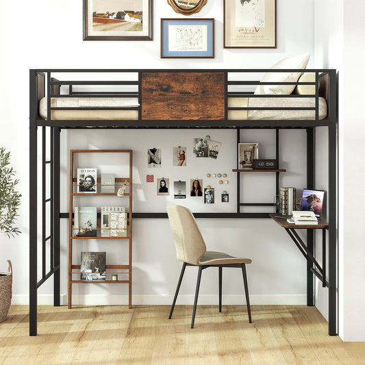 Space-Saving Twin Loft Bed with Safety Guardrail and Ladder-Coffee - Tampa Home & Garden Store