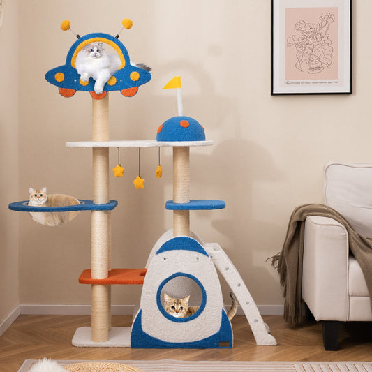 Space Theme Cat Tree Multi-level Cat Tower with Sisal Covered Scratching Posts-Multicolor - Tampa Home & Garden Store