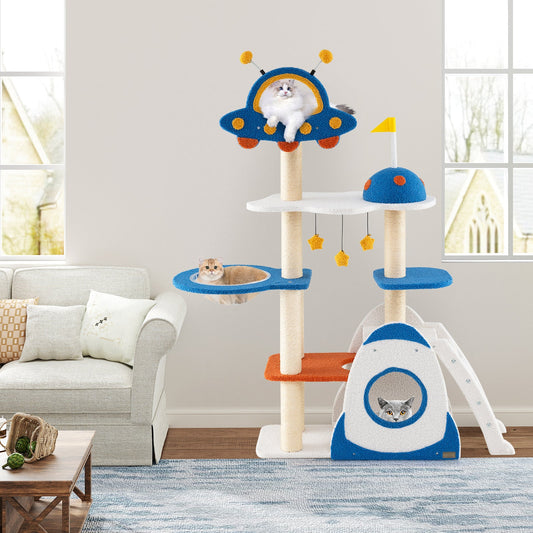 Space Theme Cat Tree Multi-level Cat Tower with Sisal Covered Scratching Posts-Multicolor - Tampa Home & Garden Store