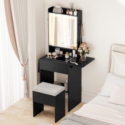 Space-saving Vanity Desk with Mirror and Lights for Bedroom