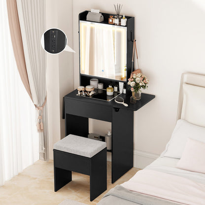 Space-saving Vanity Desk with Mirror and Lights for Bedroom