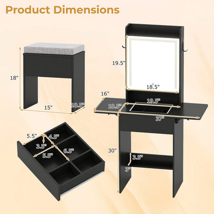 Space-saving Vanity Desk with Mirror and Lights for Bedroom