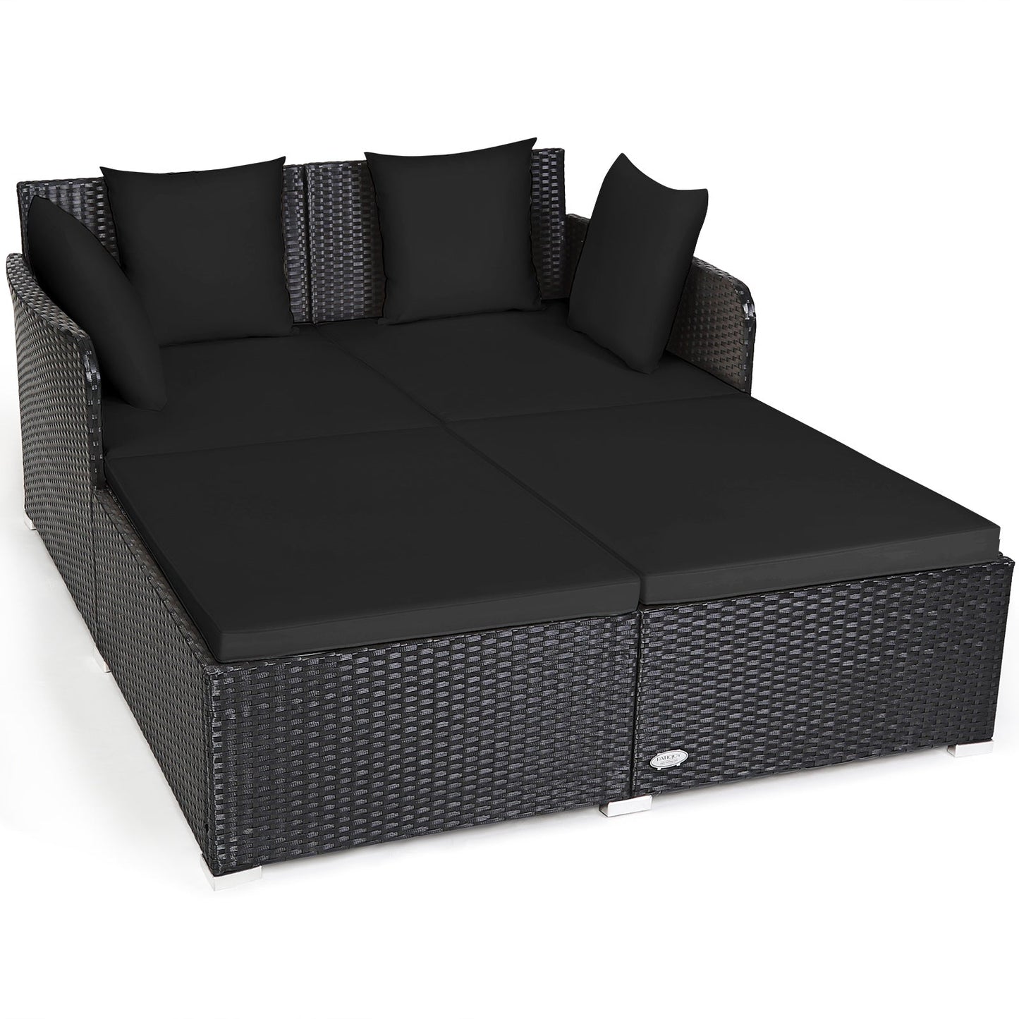 Tumbona de ratán espaciosa para exteriores con cojines y almohadas tapizados - Gris