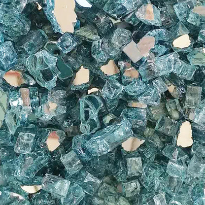 Bahama blue reflective fire glass for fireplaces, teal glass chunks on Tampa Home & Garden Store