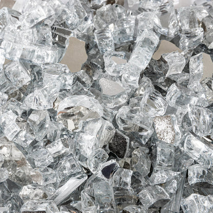 Crystal Clear Reflective Fire Glass shards for fireplaces, clear decorative glass media on Tampa Home & Garden Store