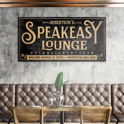 Speakeasy Personalized Bar Sign II canvas with black and gold lettering established 2024 on Tampa Home & Garden Store