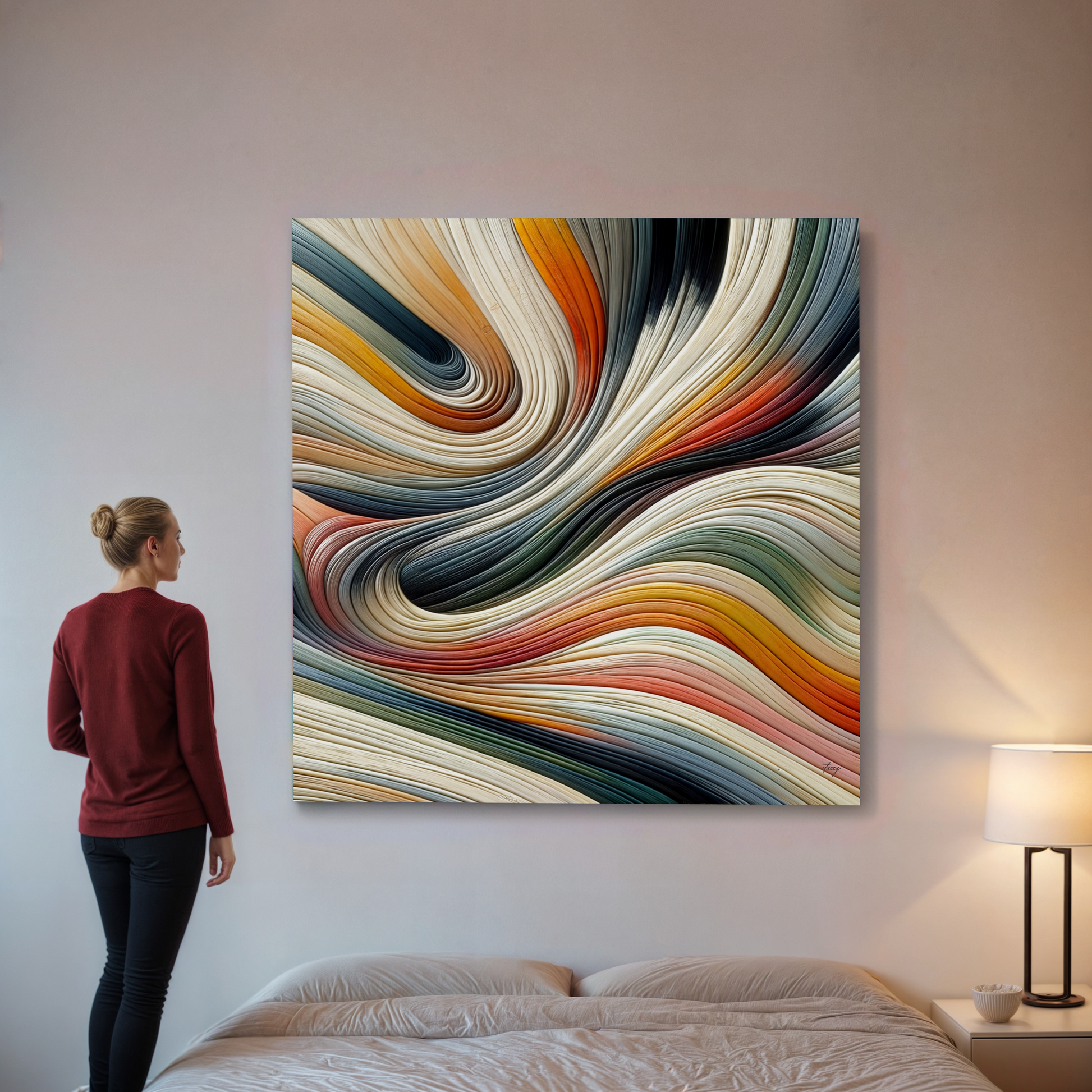 Canvas Print Spectral Swirl by Tailored Canvases with swirling orange, cream, teal and blue ribbons on Tampa Home & Garden Store