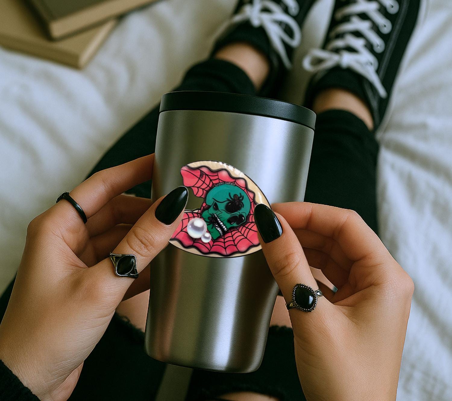 Spider Skull Clamshell Die Cut Waterproof Sticker—A Wicked Twist for Your Ocean Treasure Collections - Tampa Home & Garden Store