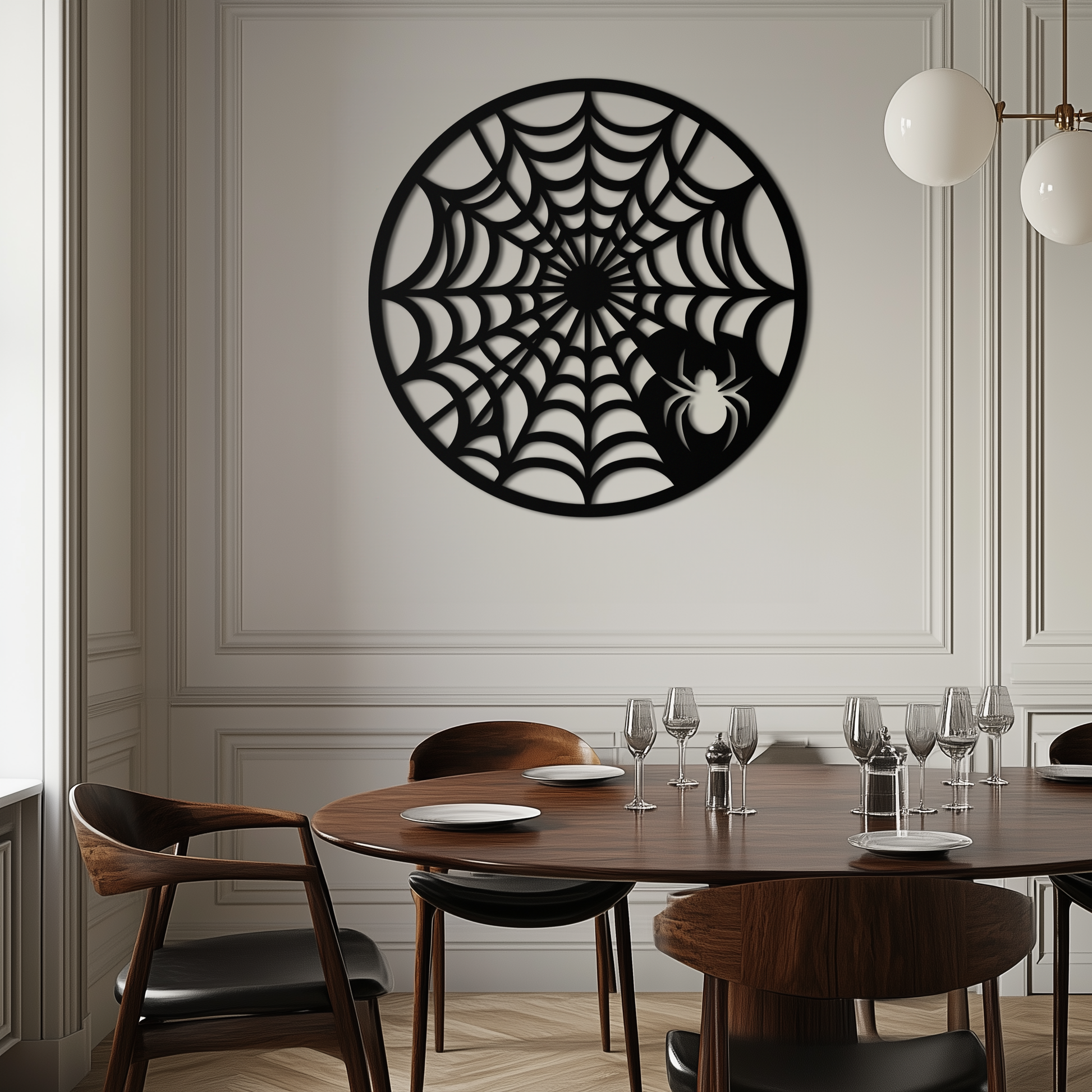 Spider Web Metal Wall Art – Round Halloween Spider Decoration- KAF372 - Tampa Home & Garden Store