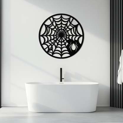 Spider Web Metal Wall Art – Round Halloween Spider Decoration- KAF372 - Tampa Home & Garden Store