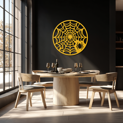 Spider Web Metal Wall Art – Round Halloween Spider Decoration- KAF372 - Tampa Home & Garden Store