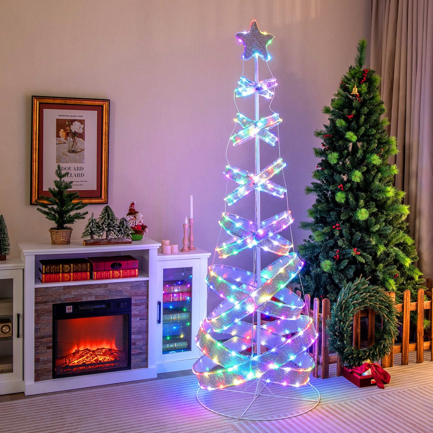 Árbol de Navidad espiral para exteriores de 7 pies para decoración de fiestas, Navidad y Año Nuevo