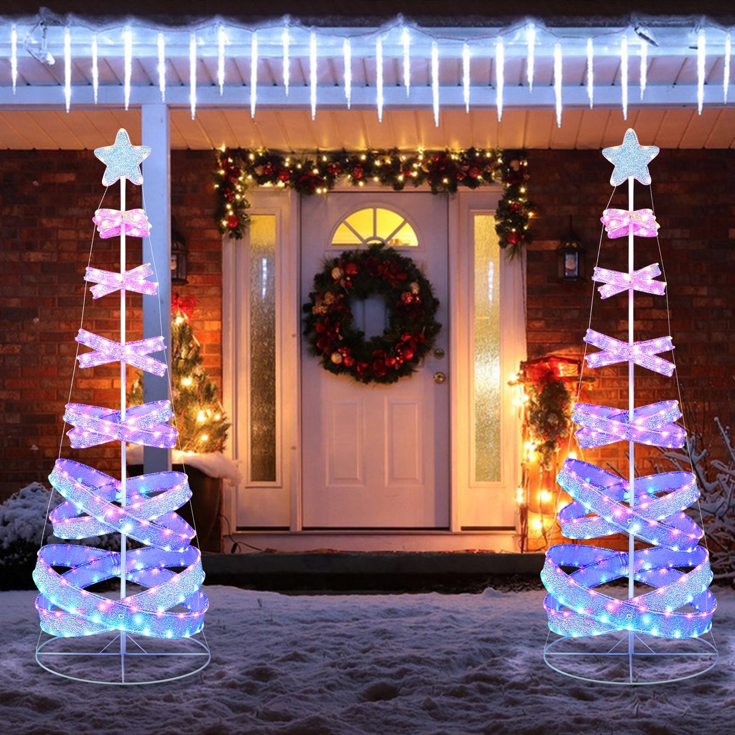 Árbol de Navidad espiral para exteriores de 7 pies para decoración de fiestas, Navidad y Año Nuevo
