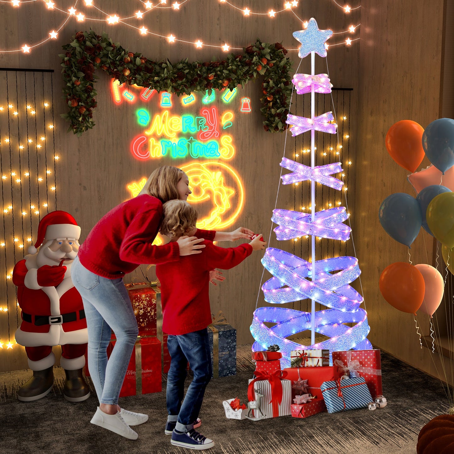 Árbol de Navidad espiral para exteriores de 7 pies para decoración de fiestas, Navidad y Año Nuevo