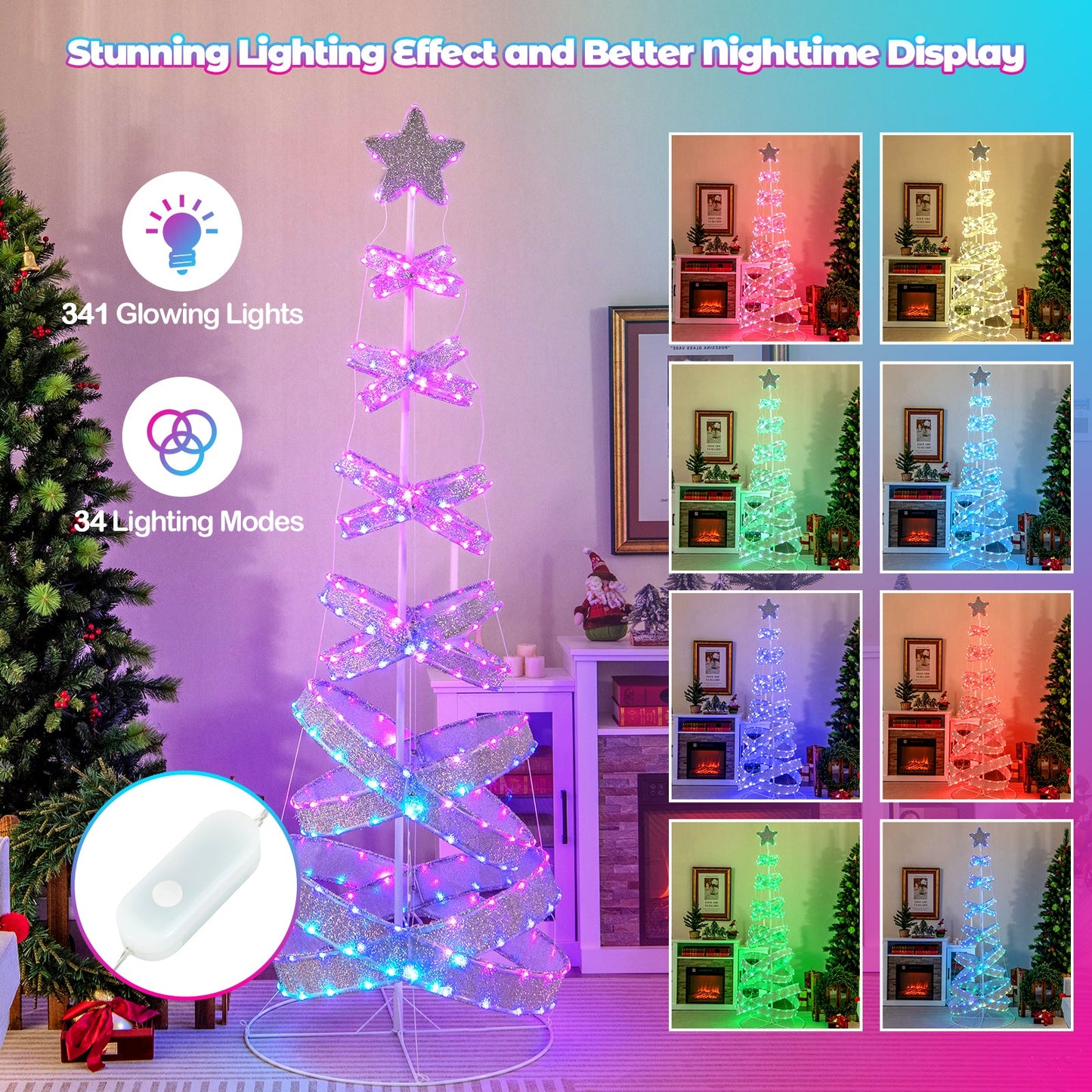 Árbol de Navidad espiral para exteriores de 7 pies para decoración de fiestas, Navidad y Año Nuevo