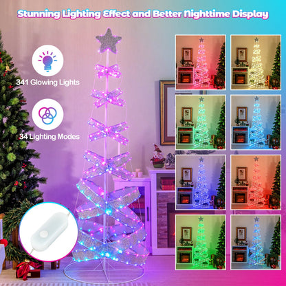 Árbol de Navidad espiral para exteriores de 7 pies para decoración de fiestas, Navidad y Año Nuevo