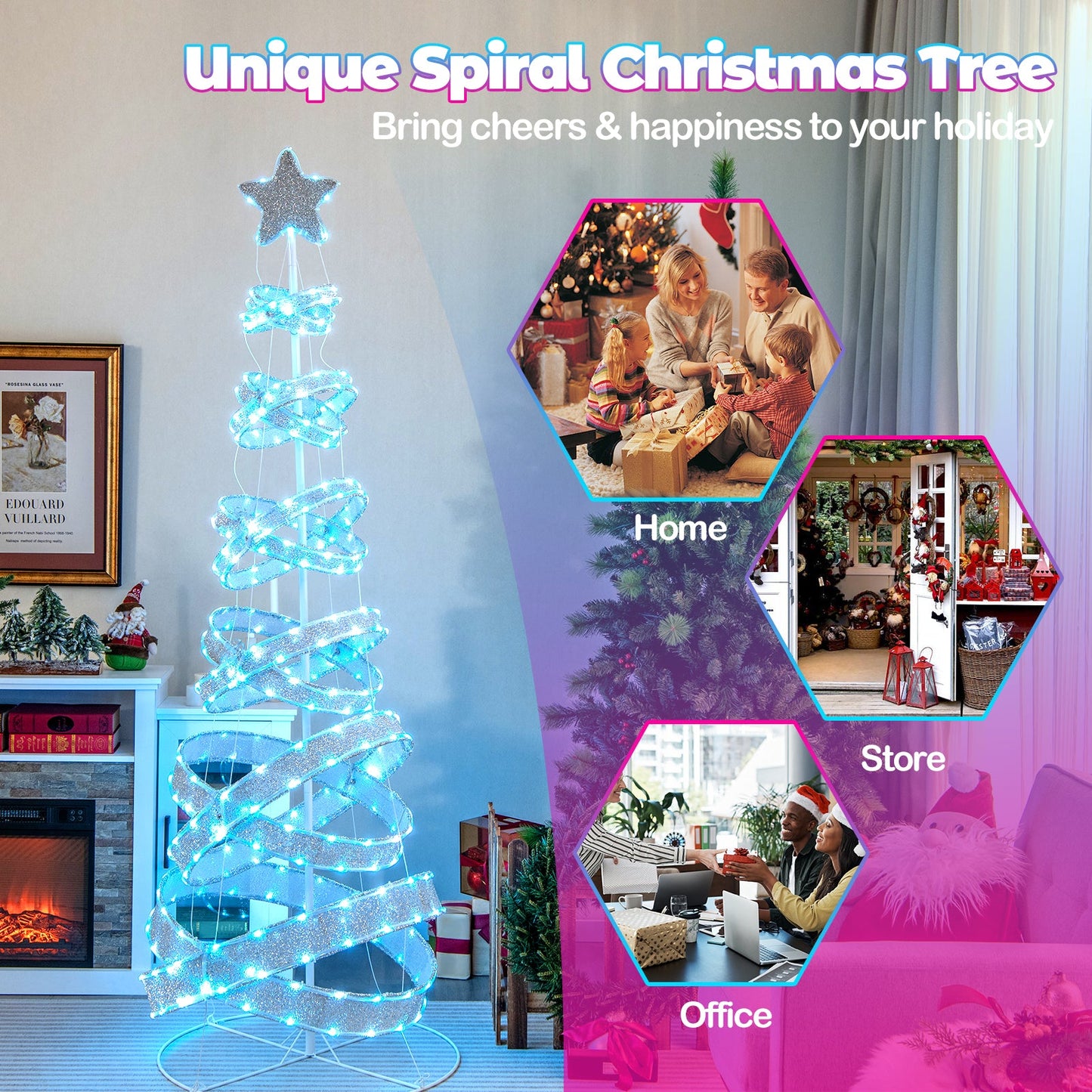 Árbol de Navidad espiral para exteriores de 7 pies para decoración de fiestas, Navidad y Año Nuevo