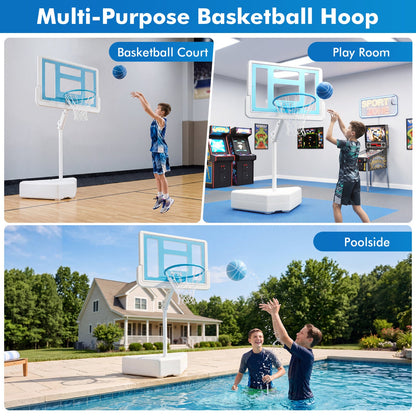Pool Basketball Hoop DirectDeals with adjustable height and 2 balls, base, blue backboard on Tampa Home & Garden Store