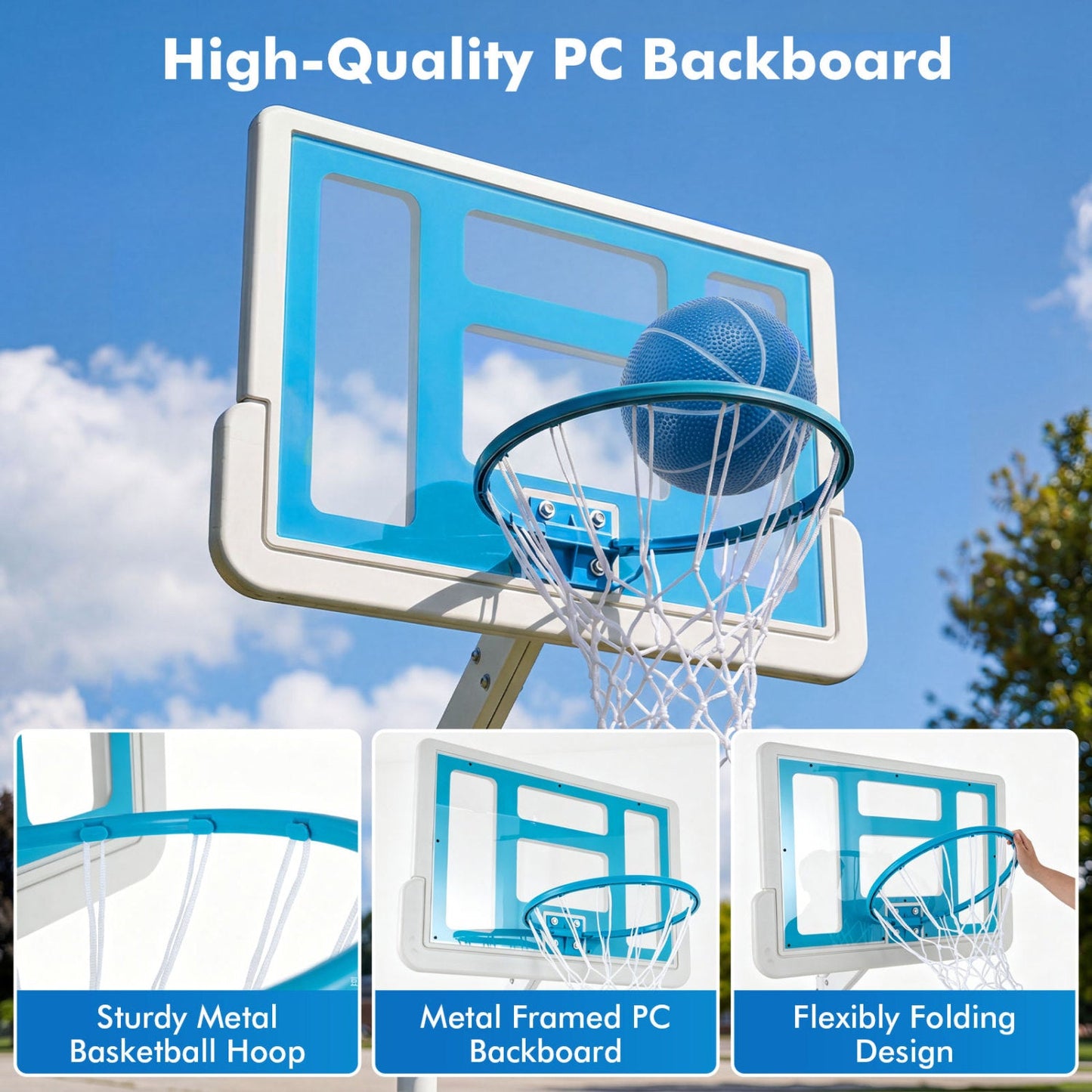 Pool basketball hoop by DirectDeals with adjustable height and blue backboard on Tampa Home & Garden Store