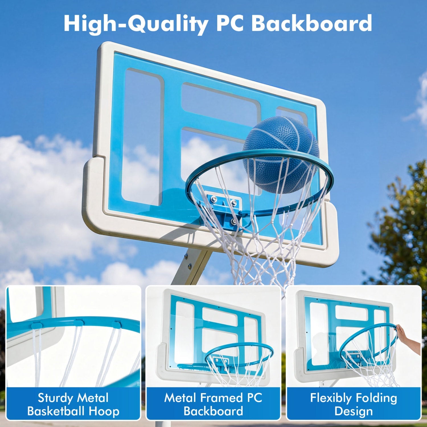 Pool basketball hoop by DirectDeals with adjustable height and blue backboard on Tampa Home & Garden Store