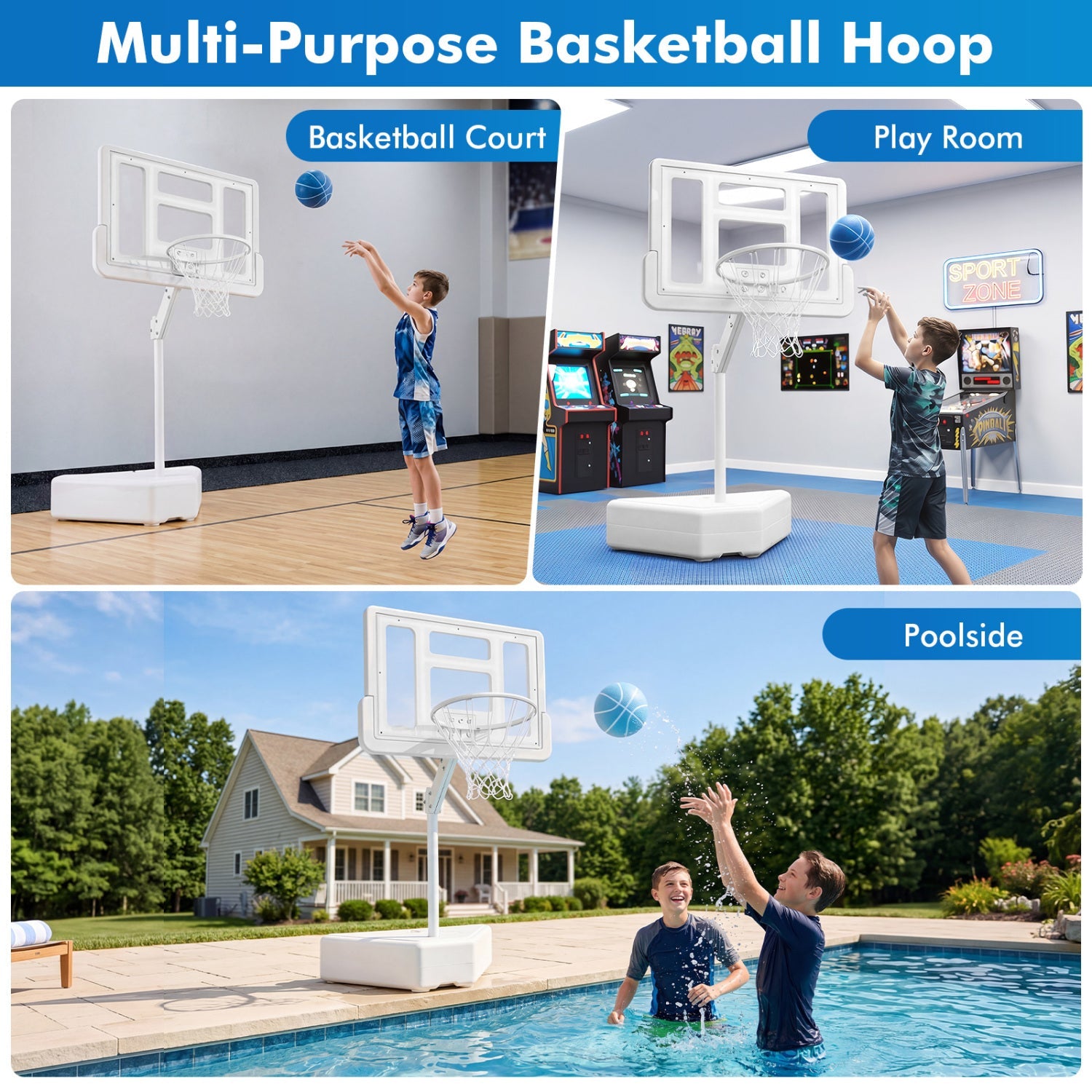 Pool Basketball Hoop by DirectDeals with adjustable height and 2 balls; poolside and indoor use on Tampa Home & Garden Store