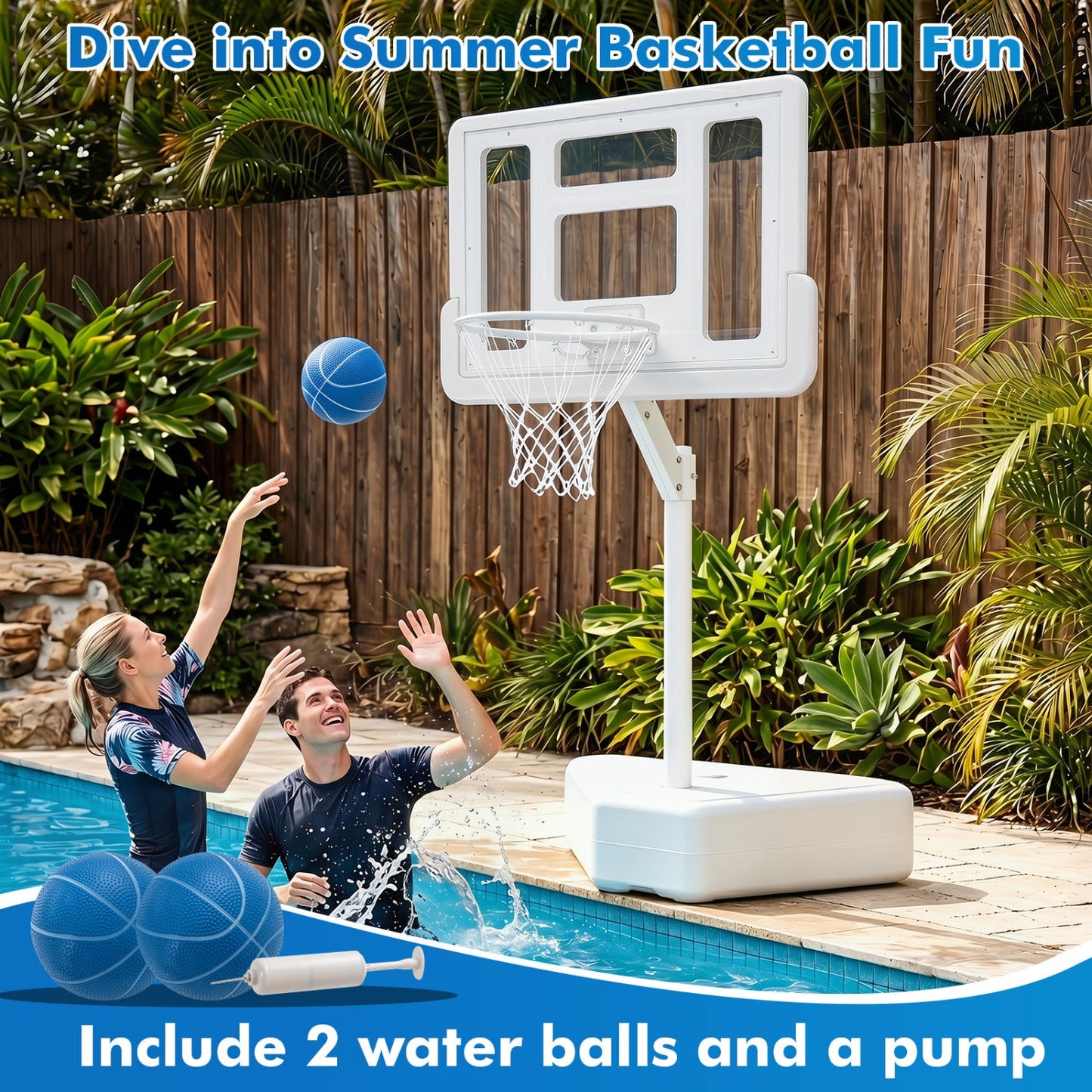 Pool Basketball Hoop DirectDeals with adjustable height and white frame includes 2 balls on Tampa Home & Garden Store