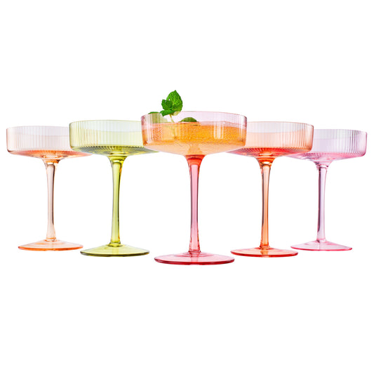 Come Ribbed Champagne Coupas Glasses Set of 5