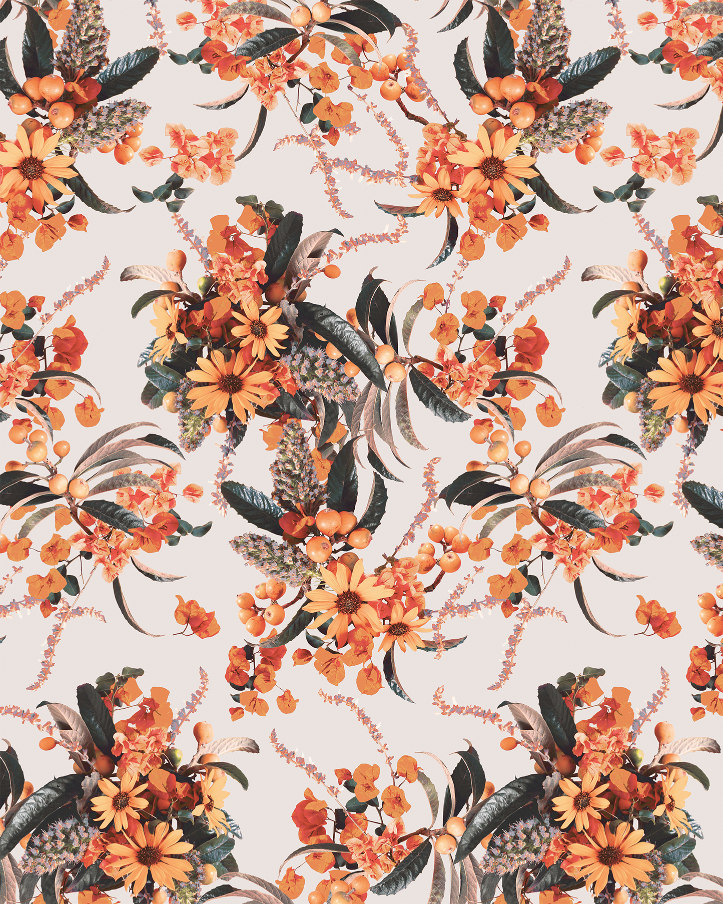 Springtime Wallpaper, off-white & orange - Tampa Home & Garden Store