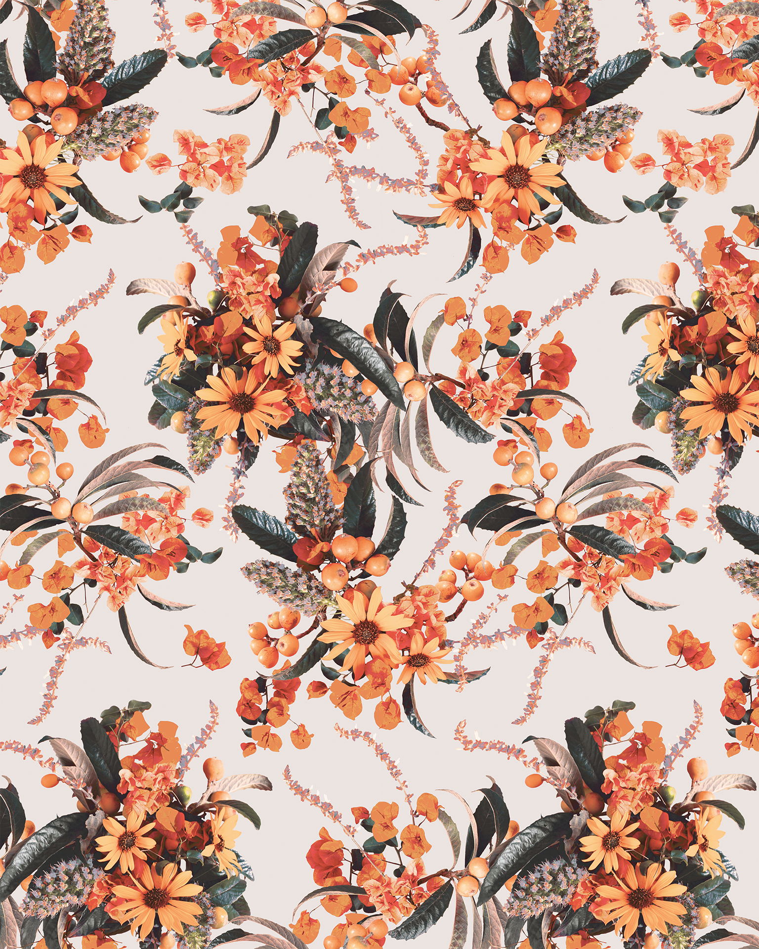 Springtime Wallpaper, off-white & orange - Tampa Home & Garden Store