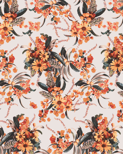 Springtime Wallpaper, off-white & orange - Tampa Home & Garden Store