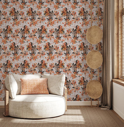 Springtime Wallpaper, off-white & orange - Tampa Home & Garden Store