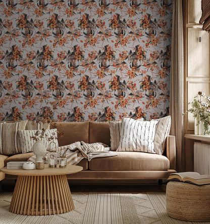 Springtime Wallpaper, off-white & orange - Tampa Home & Garden Store