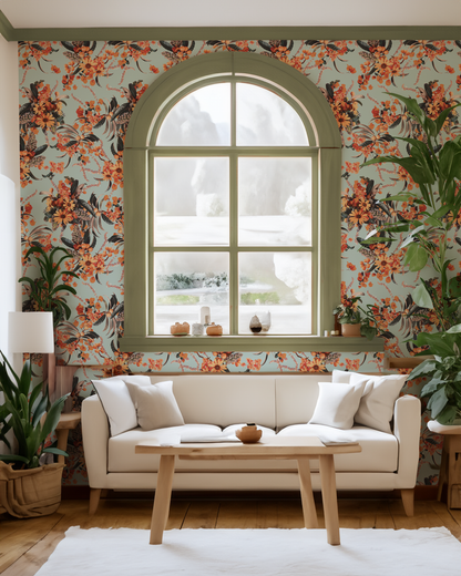 Springtime Wallpaper, orange and sky blue - Tampa Home & Garden Store