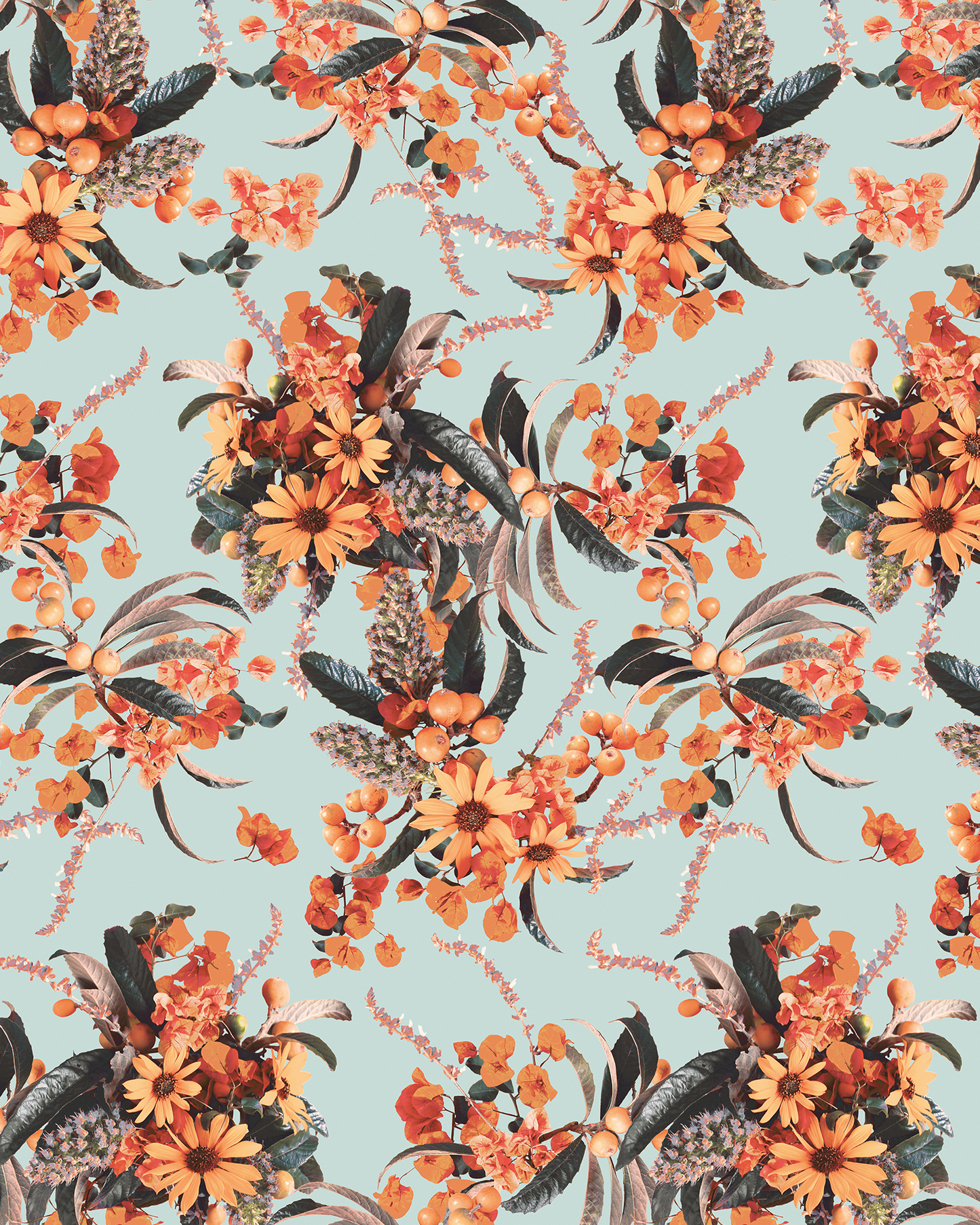 Springtime Wallpaper, orange and sky blue - Tampa Home & Garden Store