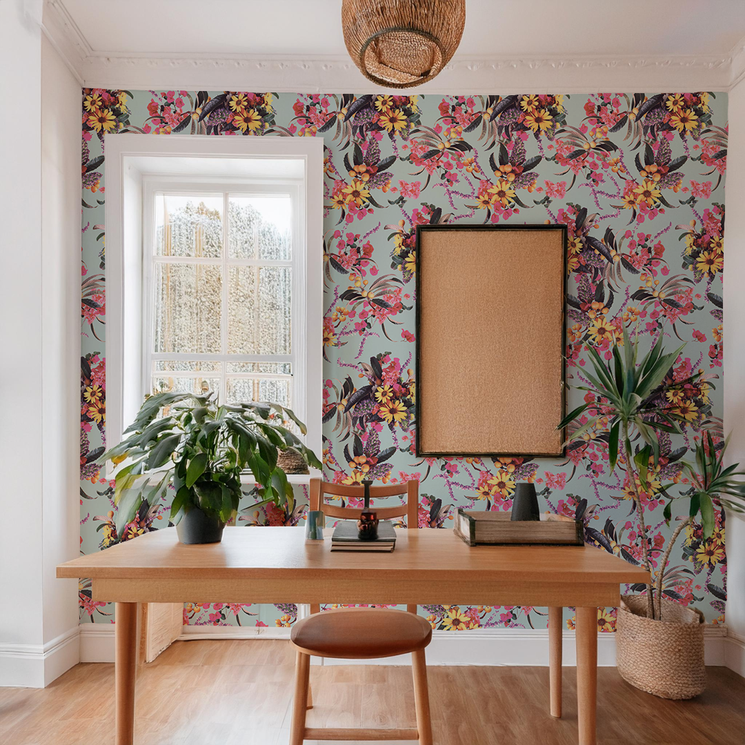 Springtime Wallpaper, pink and blue - Tampa Home & Garden Store