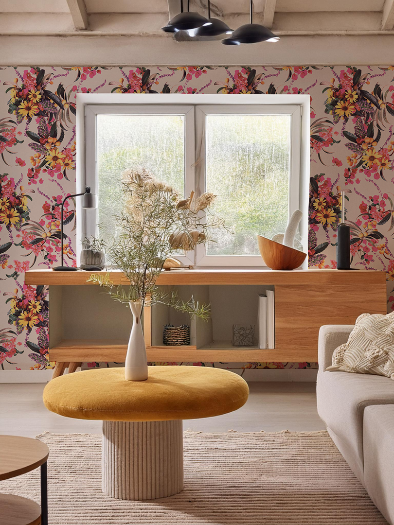 Springtime Wallpaper, pink and off-white - Tampa Home & Garden Store