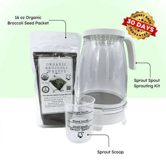 Kit de inicio de brócoli Sprout Spout: Sprout Spout + 4 oz o 1 lb de semillas + Sprout Scoop gratis