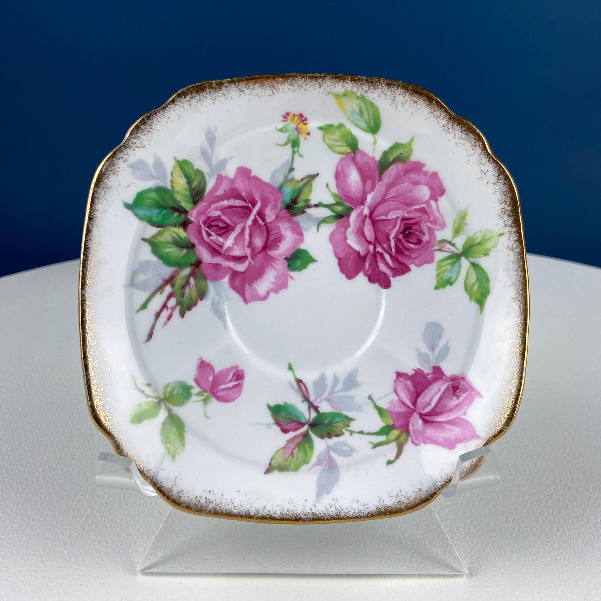 Square Tea or Coffee Cup with Bold Pink Roses and Floral Handle. Royal Stafford Berkeley Rose. Gift for a Romantic in Your Life. - Tampa Home & Garden Store