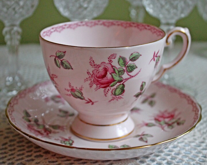 Square Tea or Coffee Cup with Bold Pink Roses and Floral Handle. Royal Stafford Berkeley Rose. Gift for a Romantic in Your Life. - Tampa Home & Garden Store