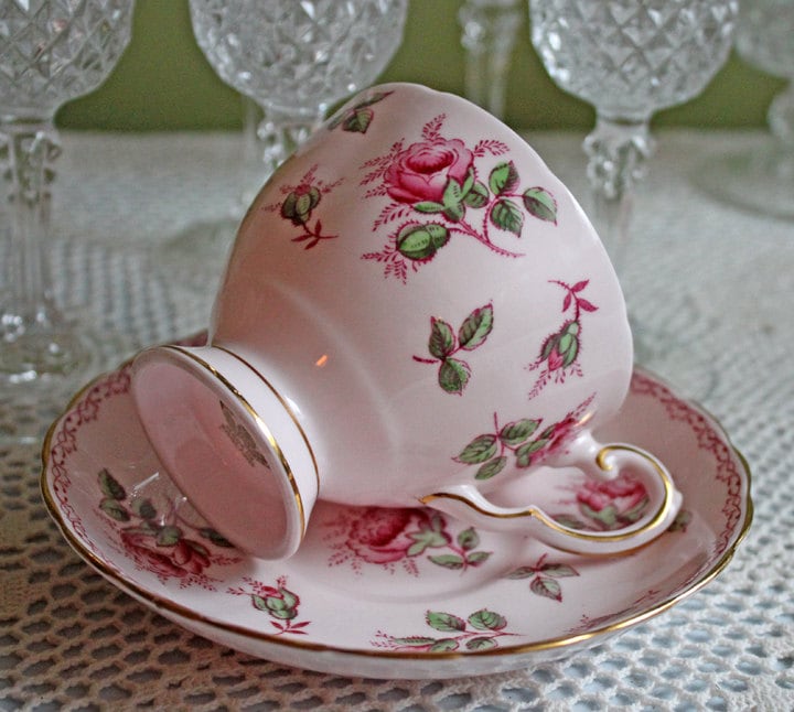 Square Tea or Coffee Cup with Bold Pink Roses and Floral Handle. Royal Stafford Berkeley Rose. Gift for a Romantic in Your Life. - Tampa Home & Garden Store