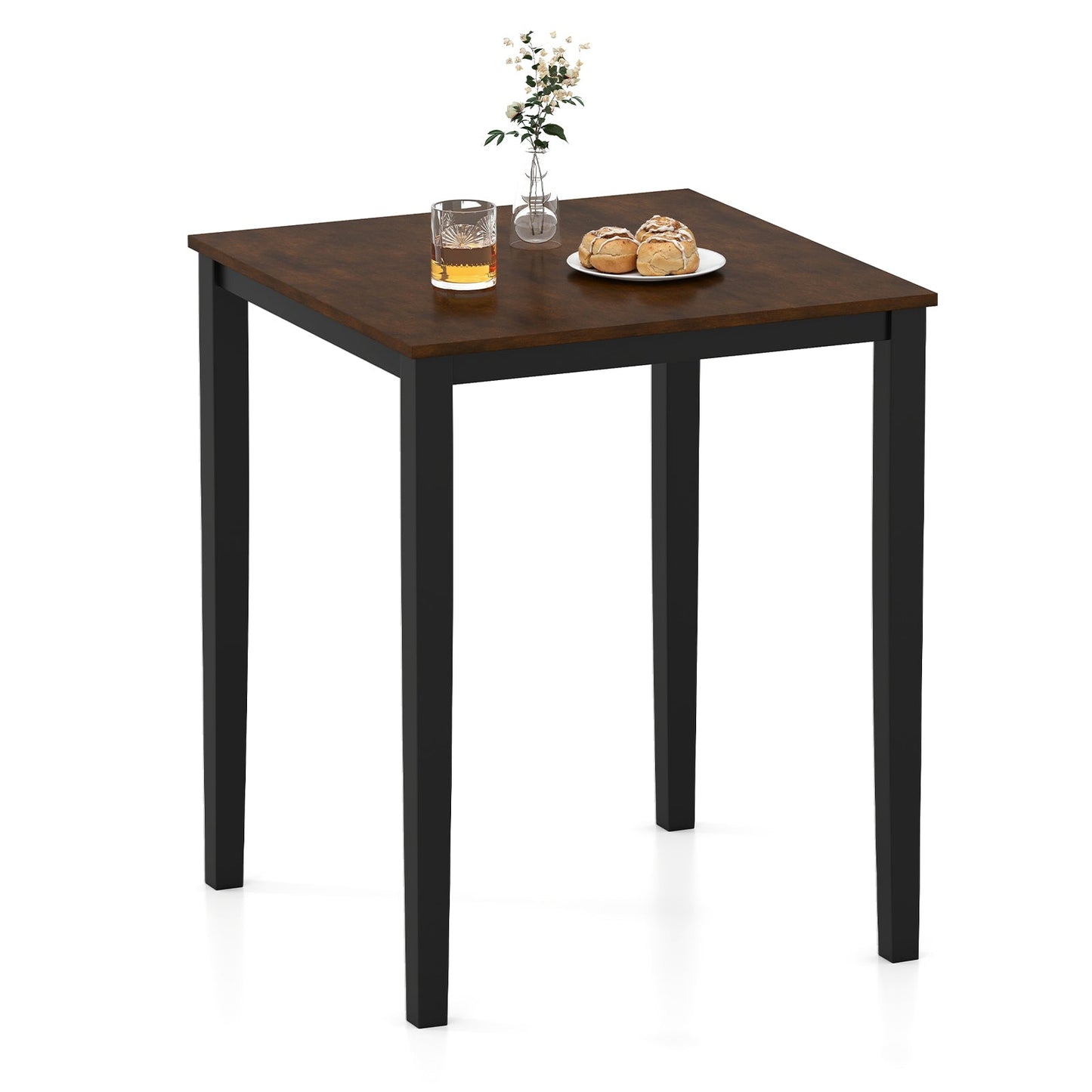 Square Dining Table with Solid Wood Frame for 4-Person
