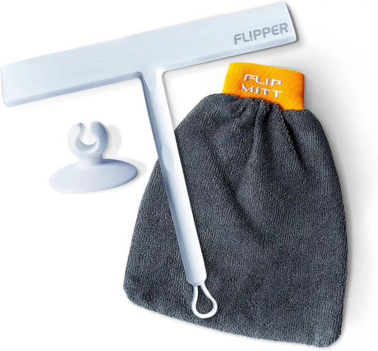 Flipper Mitt and Squeegee for aquarium glass cleaning; white squeegee, orange mitt on Tampa Home & Garden Store