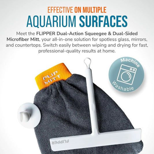 Flipper Mitt and Squeegee set for aquarium glass; microfiber mitt with orange tag and squeegee on Tampa Home & Garden Store